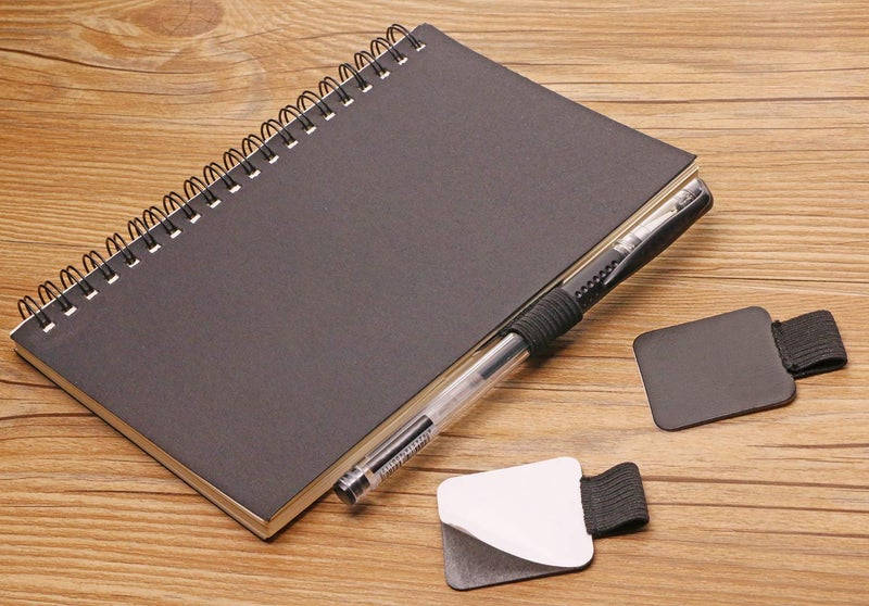 Mini Skater Self-Adhesive Pen Loop Leather Sticker Holder with Elastic Band for Tablet Journals Clipboards Notebook (Black, 2PCS) - Image 2